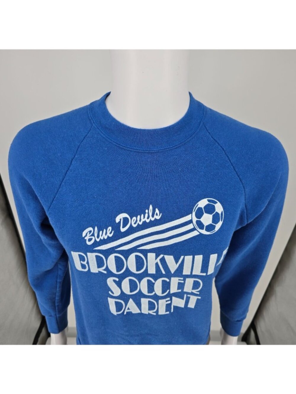 Vintage 1980s Brookville (Ohio) Blue Devils Soccer Parent Blue Sweatshirt (M) - Picture 9 of 14
